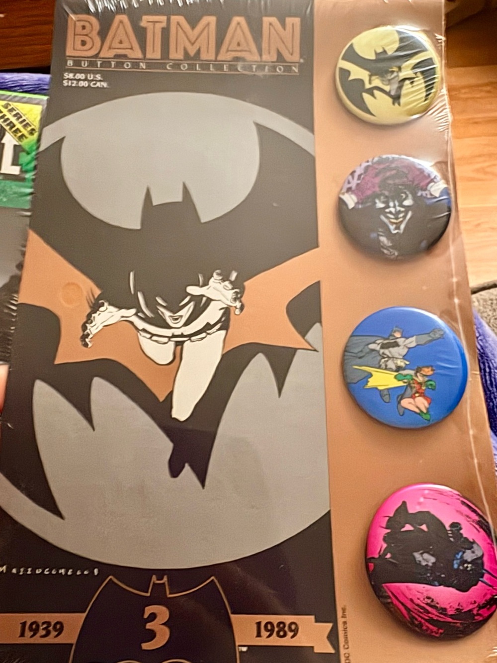 DC Comics Batman Button Collection - Black, Gray, Orange, Yellow, Blue, Pink